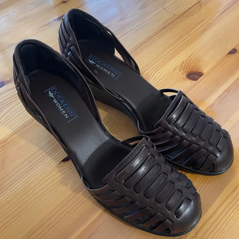 Dockers Dkanak Brown Leather Huarache Wedge Sandal Size‎ 8